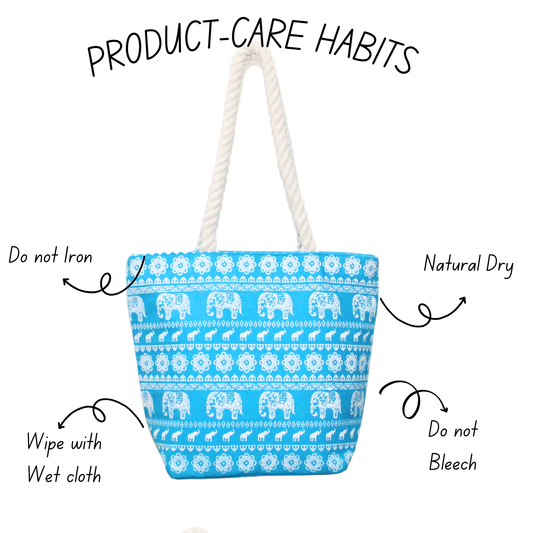 Jamscart Ethnic Elephant Printed Light Blue Tote Bag - 11x14 Inch | Eco-Friendly Lightweight Canvas Shoulder Handbag For Women | Ideal For Reusable Shopping, Daily Use, Office, Travel, Picnic Gifting