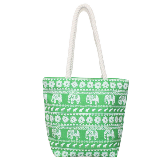 Jamscart Ethnic Elephant Printed Green Tote Bag - 11x14 Inch | Eco-Friendly Lightweight Canvas Shoulder Handbag For Women | Ideal For Reusable Shopping, Daily Use, Office, Travel, Picnic Gifting