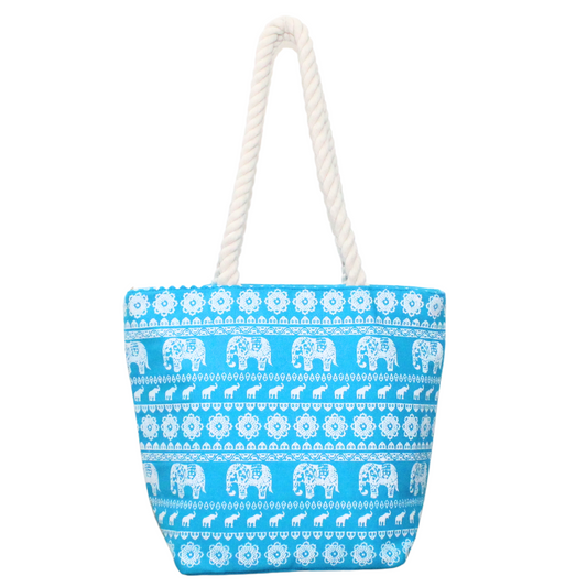 Jamscart Ethnic Elephant Printed Light Blue Tote Bag - 11x14 Inch | Eco-Friendly Lightweight Canvas Shoulder Handbag For Women | Ideal For Reusable Shopping, Daily Use, Office, Travel, Picnic Gifting